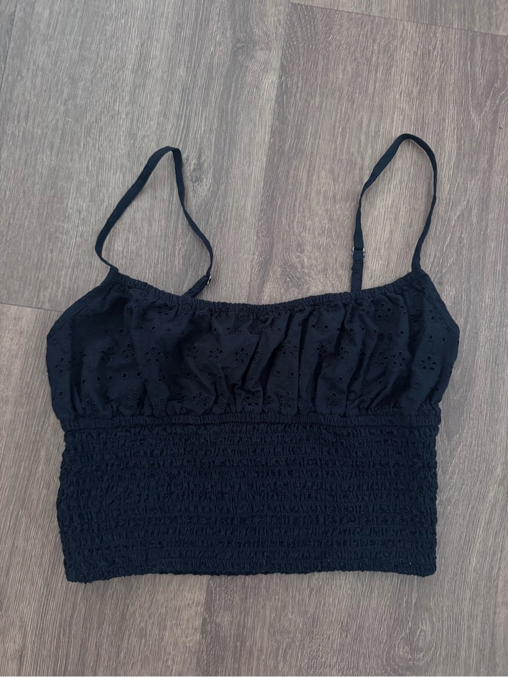 Abound Black Eyelet Smocked Cami Top